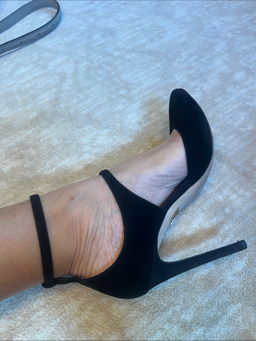 Tamara Mellon Black Suede Pointed Ankle-Strap Stiletto